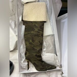 Good American thigh, high camo boots stiletto heel
